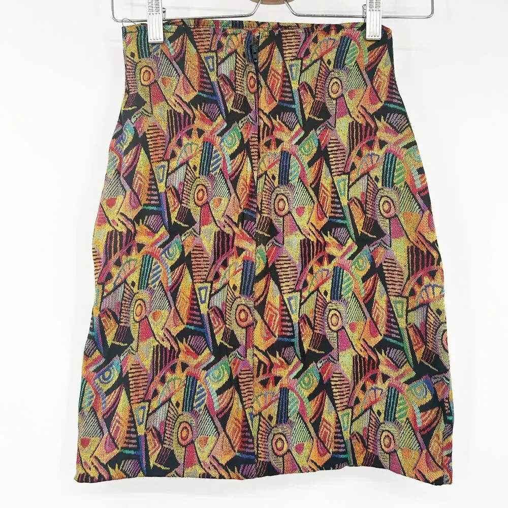 Express Tricot Womens Vintage Artsy Retro Italian‎ Art To Wear Mini Skirt Size M